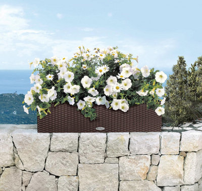 LECHUZA BALCONERA Cottage 80cm Window Box, Mocha Brown Plastic Self-watering Planter with Water Level Indicator H19 L80 W19 cm