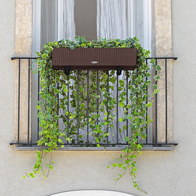 LECHUZA BALCONERA Cottage 80cm Window Box, Mocha Brown Plastic Self-watering Planter with Water Level Indicator H19 L80 W19 cm