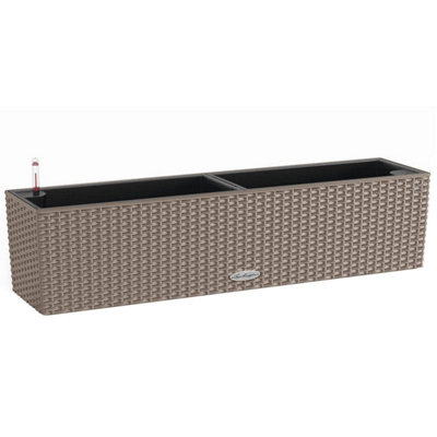 LECHUZA BALCONERA Cottage 80cm Window Box, Sand Brown Plastic Self-watering Planter with Water Level Indicator H19 L80 W19 cm