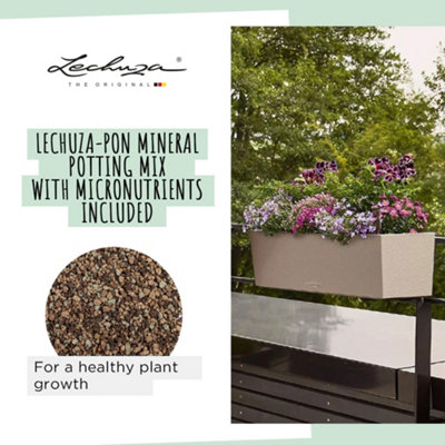 LECHUZA BALCONERA Stone 50 Graphite Black Self-watering Planter with Substrate and Water Level Indicator H19 L50 W19 cm, 8L