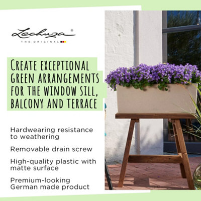 LECHUZA BALCONERA Stone 50cm Window Box, Beige Self-watering Planter with Substrate and Water Level Indicator H19 L50 W19 cm