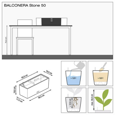 LECHUZA BALCONERA Stone 50cm Window Box, Beige Self-watering Planter with Substrate and Water Level Indicator H19 L50 W19 cm