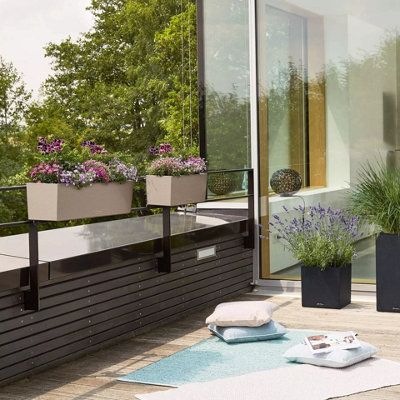 LECHUZA BALCONERA Stone 50cm Window Box, Beige Self-watering Planter with Substrate and Water Level Indicator H19 L50 W19 cm