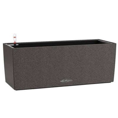 LECHUZA BALCONERA Stone 50cm Window Box, Black Self-watering Planter with Substrate and Water Level Indicator H19 L50 W19 cm