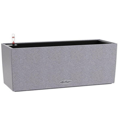 LECHUZA BALCONERA Stone 50cm Window Box, Grey Plastic Self-watering Planter with Water Level Indicator H19 L50 W19 cm