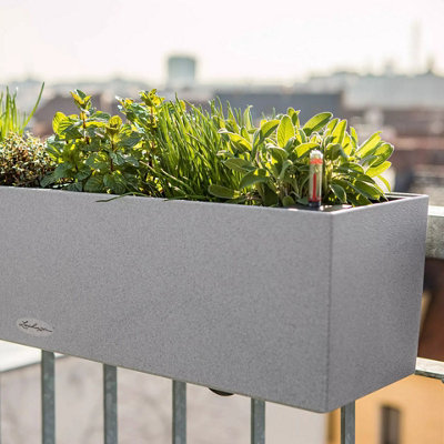 LECHUZA BALCONERA Stone 50cm Window Box, Grey Plastic Self-watering Planter with Water Level Indicator H19 L50 W19 cm
