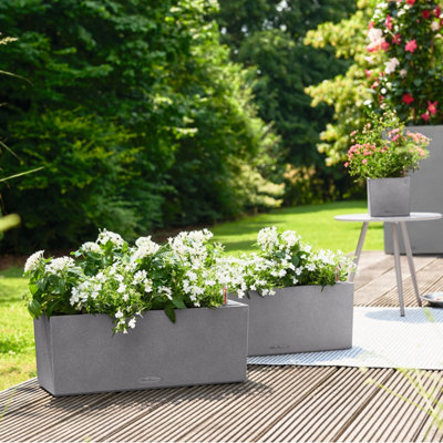 LECHUZA BALCONERA Stone 50cm Window Box, Grey Plastic Self-watering Planter with Water Level Indicator H19 L50 W19 cm