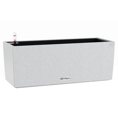 LECHUZA BALCONERA Stone 50cm Window Box, Quartz White Plastic Self-watering Planter with Water Level Indicator H19 L50 W19 cm