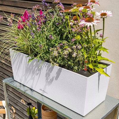LECHUZA BALCONERA Stone 50cm Window Box, Quartz White Plastic Self-watering Planter with Water Level Indicator H19 L50 W19 cm