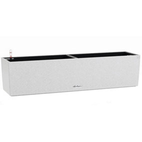 LECHUZA BALCONERA Stone 80 Quartz White Self-watering Planter with Substrate and Water Level Indicator H19 L79 W19 cm, 12.01L