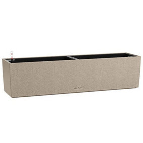 LECHUZA BALCONERA Stone 80 Sandy Beige Self-watering Planter with Substrate and Water Level Indicator H19 L79 W19 cm, 12.01L