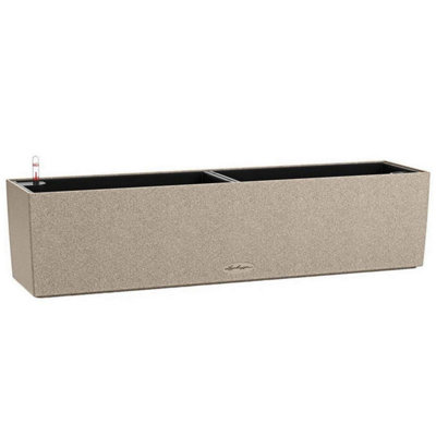 LECHUZA BALCONERA Stone 80cm Window Box, Beige Plastic Self-watering Planter with Water Level Indicator H19 L79 W19 cm