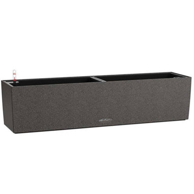 LECHUZA BALCONERA Stone 80cm Window Box, Black Plastic Self-watering Planter with Water Level Indicator H19 L79 W19 cm