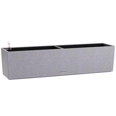 LECHUZA BALCONERA Stone 80cm Window Box, Grey Plastic Self-watering Planter with Water Level Indicator H19 L79 W19 cm