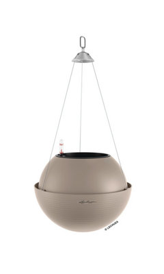 LECHUZA BOLA Color 32 Sand Brown Self-watering Hanging Planter Plant Pot with Substrate and Water Level Indicator D32 H25 cm