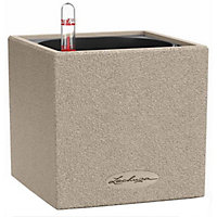 LECHUZA CANTO Stone 14 Sandy Beige Table Self-watering Planter with Water Level Indicator H14 L14 W14 cm, 1.4L