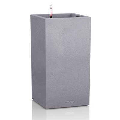 LECHUZA CANTO Stone 30 High Stone Grey Plastic Self-watering Planter with Substrate and Water Level Indicator H56 L30 W30 cm