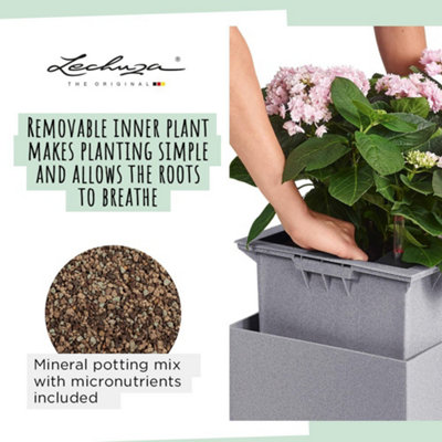 LECHUZA CANTO Stone 30 High Stone Grey Plastic Self-watering Planter with Substrate and Water Level Indicator H56 L30 W30 cm