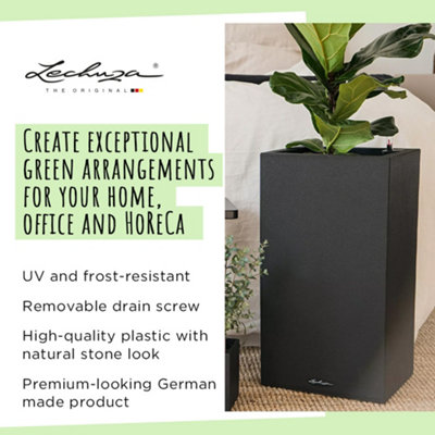 LECHUZA CANTO Stone 30 High Stone Grey Plastic Self-watering Planter with Substrate and Water Level Indicator H56 L30 W30 cm