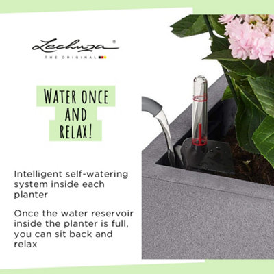 LECHUZA CANTO Stone 30 High Stone Grey Plastic Self-watering Planter with Substrate and Water Level Indicator H56 L30 W30 cm