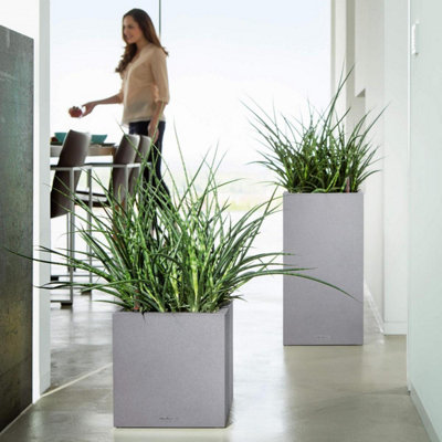 LECHUZA CANTO Stone 30 High Stone Grey Plastic Self-watering Planter with Substrate and Water Level Indicator H56 L30 W30 cm