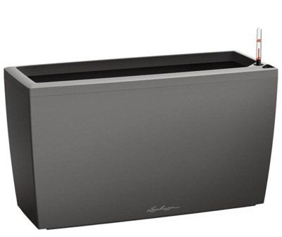 LECHUZA CARARO 75cm Trough Planter, Charcoal Grey Metallic Plastic Self-watering Planter with Water Level Indicator H43 L75 W30 cm