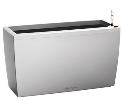 LECHUZA CARARO 75cm Trough Planter, Silver Metallic Plastic Self-watering Planter with Water Level Indicator H43 L75 W30 cm