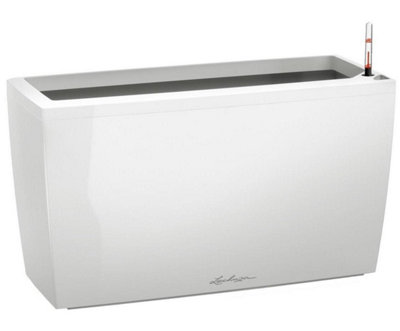 LECHUZA CARARO 75cm Trough Planter, White High-Gloss Plastic Self-watering Planter with Water Level Indicator H43 L75 W30 cm