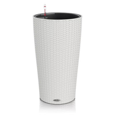 LECHUZA CILINDRO Cottage 56cm Tall Planter, Light Grey Plastic Self-watering Planter with Water Level Indicator D32 H56 cm