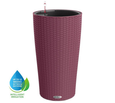 LECHUZA CILINDRO Cottage 56cm Tall Planter, Lilac Plastic Self-watering Plant Pot with Water Level Indicator D32 H56 cm
