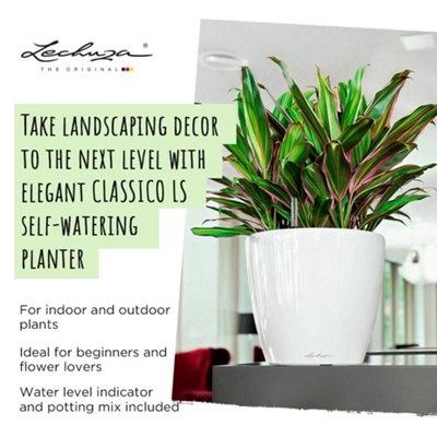 LECHUZA CLASSICO 35 LS Silver Metallic Floor Self-watering Planter with Substrate and Water Level Indicator D35 H33 cm, 13L