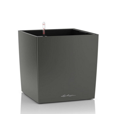 LECHUZA CUBE 30 Charcoal Metallic Plastic Self-watering Planter with Substrate and Water Level Indicator H30 L30 W30 cm