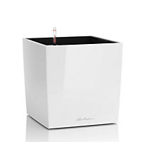 LECHUZA CUBE 30 White High-Gloss Floor Self-watering Planter with Substrate and Water Level Indicator H30 L30 W30 cm, 27L