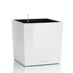 LECHUZA CUBE 40 White High-Gloss Floor Self-watering Planter with Substrate and Water Level Indicator H40 L40 W40 cm, 31L