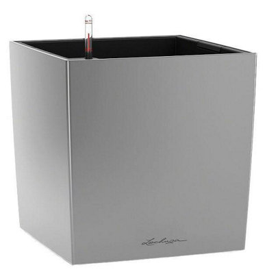 LECHUZA CUBE 50 Silver Self-watering Planter with Substrate and Water Level Indicator H50 L50 W50 cm