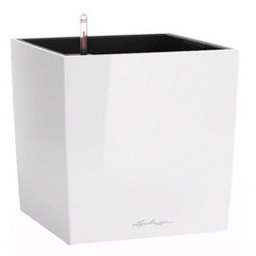 LECHUZA CUBE 50 White High-Gloss Self-watering Planter with Substrate and Water Level Indicator D50 H50 L50 W50 cm, 98L