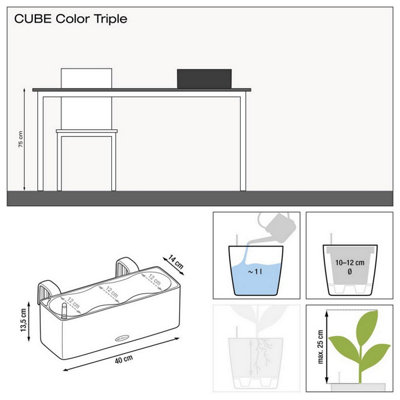 LECHUZA CUBE Color Hanging White Plastic Self-watering Planter with Water Level Indicator H14 L40 W14 cm