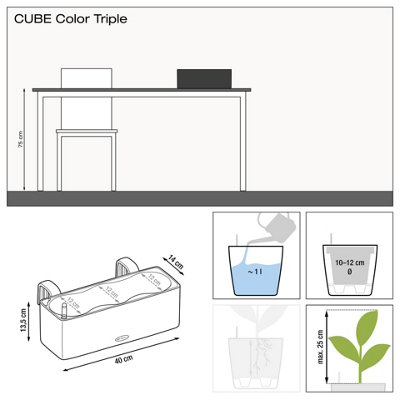 LECHUZA CUBE Color Triple Sand Brown Hanging Table Self-watering Planter with Water Level Indicator H14 L40 W14 cm, 5L