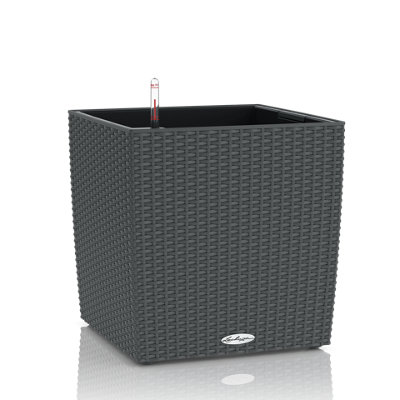 LECHUZA CUBE Cottage 30cm Square Planter, Granite Grey Plastic Self-watering Planter with Water Level Indicator