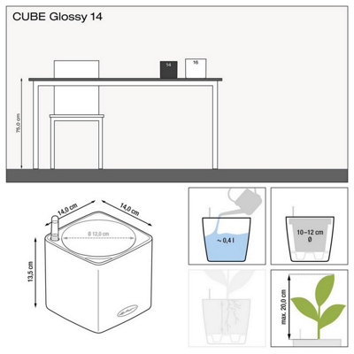 LECHUZA CUBE Glossy 14 Scarlet Red High-Gloss Plastic Self-watering Planter with Water Level Indicator H14 L14 W14 cm