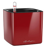LECHUZA CUBE Glossy 14 Scarlet Red High-Gloss Table Self-watering Planter with Water Level Indicator H14 L14 W14 cm, 1.4L