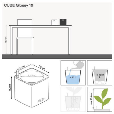 LECHUZA CUBE Glossy 16 Scarlet Red High-Gloss Plastic Self-watering Planter with Water Level Indicator H16 L17 W17 cm