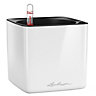 LECHUZA CUBE Glossy 16 White High-Gloss Table Self-watering Planter with Water Level Indicator H16 L17 W17 cm, 1.4L
