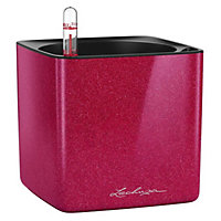 LECHUZA CUBE Glossy Kiss 14 Cherry Pie Glitter Table Self-watering Planter with Water Level Indicator H14 L14 W14 cm, 1.4L