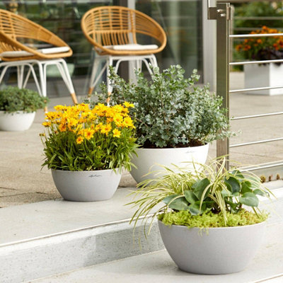 LECHUZA CUBETO Stone 30 Stone Grey Table Self-watering Planter with Substrate and Water Level Indicator D30 H13 cm, 9.2L