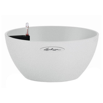 LECHUZA CUBETO Stone 30cm Small Bowl Planter, White Plastic Self-watering Planter with Water Level Indicator D30 H13 cm