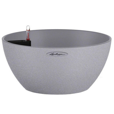 LECHUZA CUBETO Stone 40 Stone Grey Plastic Self-watering Planter with Substrate and Water Level Indicator D40 H18 cm