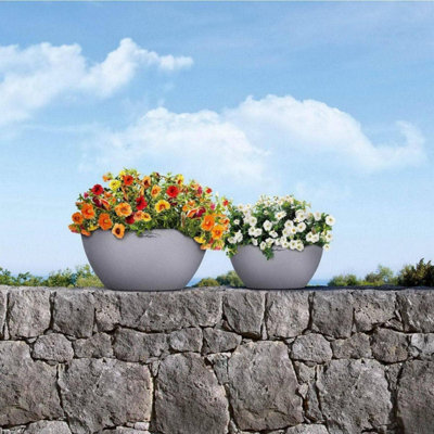 LECHUZA CUBETO Stone 40 Stone Grey Table Self-watering Planter with Substrate and Water Level Indicator D40 H18 cm, 11.5L