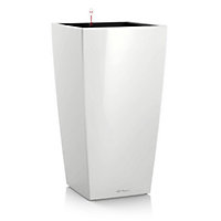 LECHUZA CUBICO 30 White High-Gloss Floor Self-watering Planter with Substrate and Water Level Indicator H56 L30 W30 cm, 50L