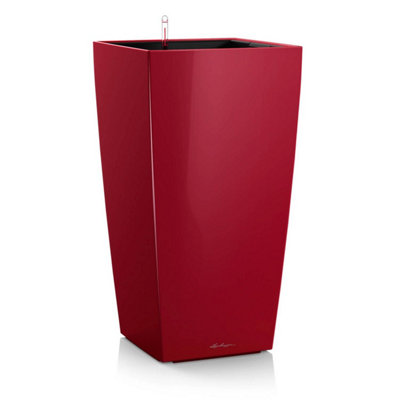 LECHUZA CUBICO 56cm Tall Planter, Scarlet Red High-Gloss Plastic Self-watering Planter with Water Level Indicator H56 L30 W30 cm